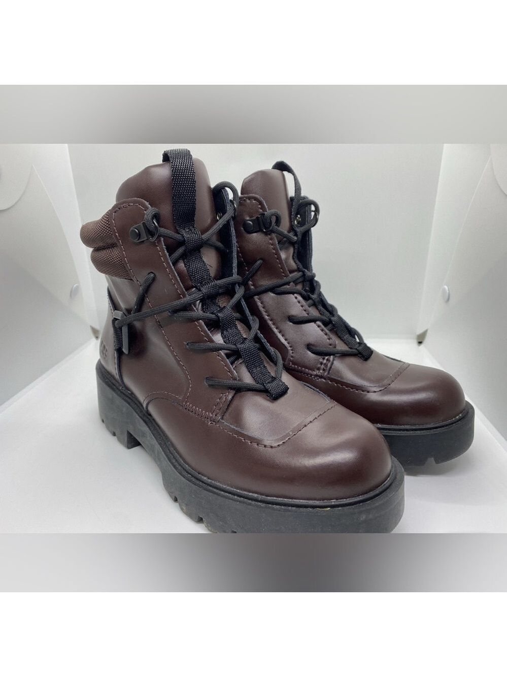NWOT UGG Women Dark Brown Leather Combat Boots